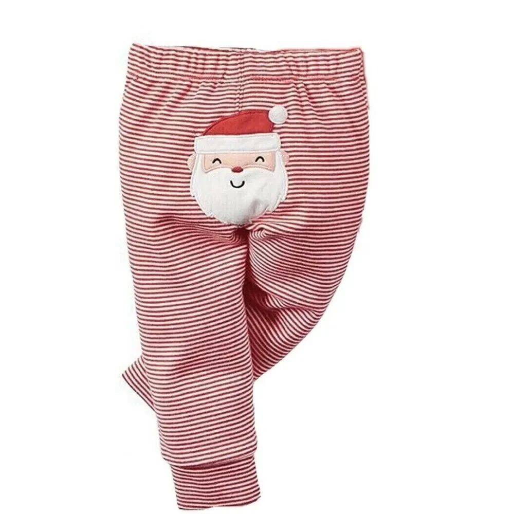 Baby Girl Boy Red White Santa Butt Pants Leggings Stretch Cotton Christmas 12M